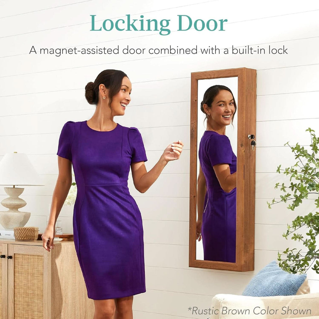 LED Mirror Jewelry Cabinet Lockable Espresso Armoire-4
