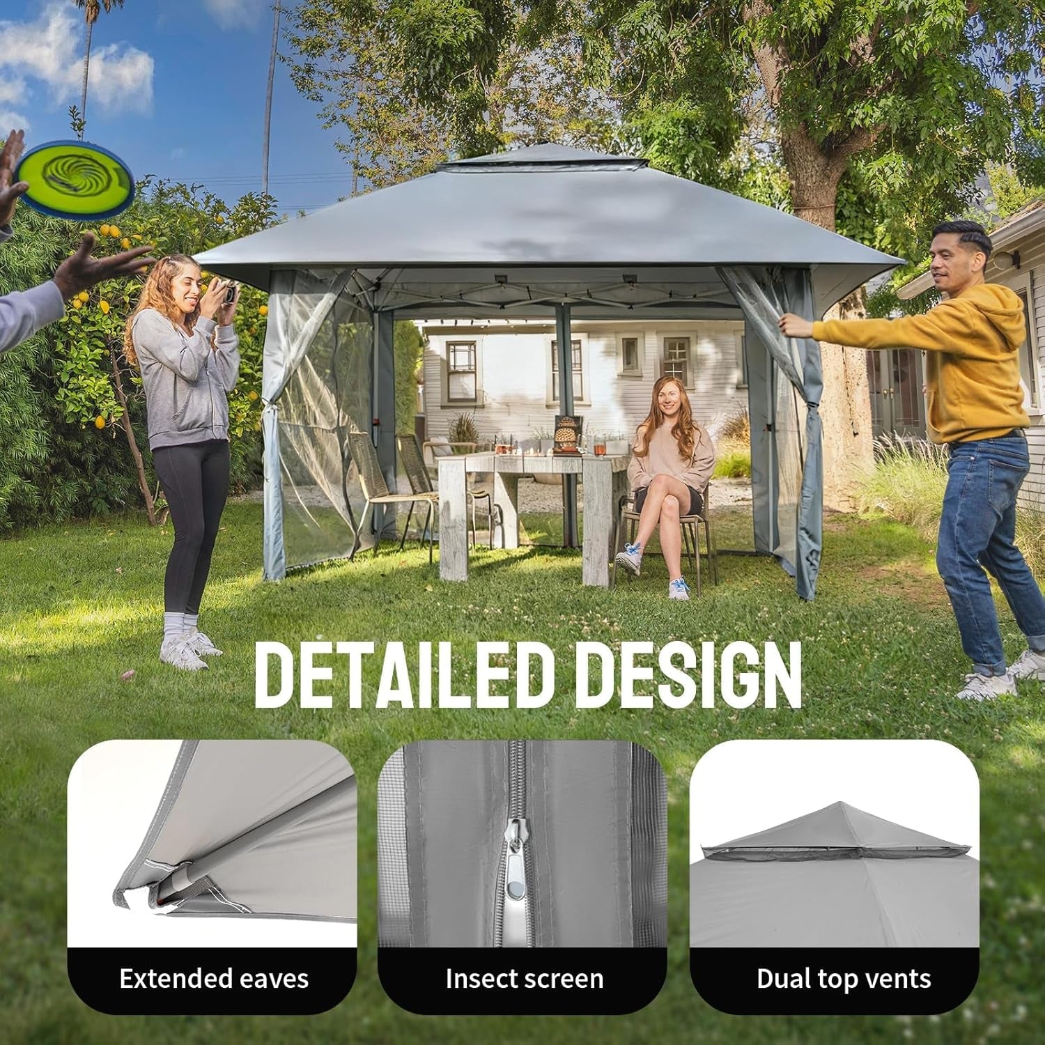 13x13 Grey Pop Up Gazebo Canopy Tent with Wheeled Bag