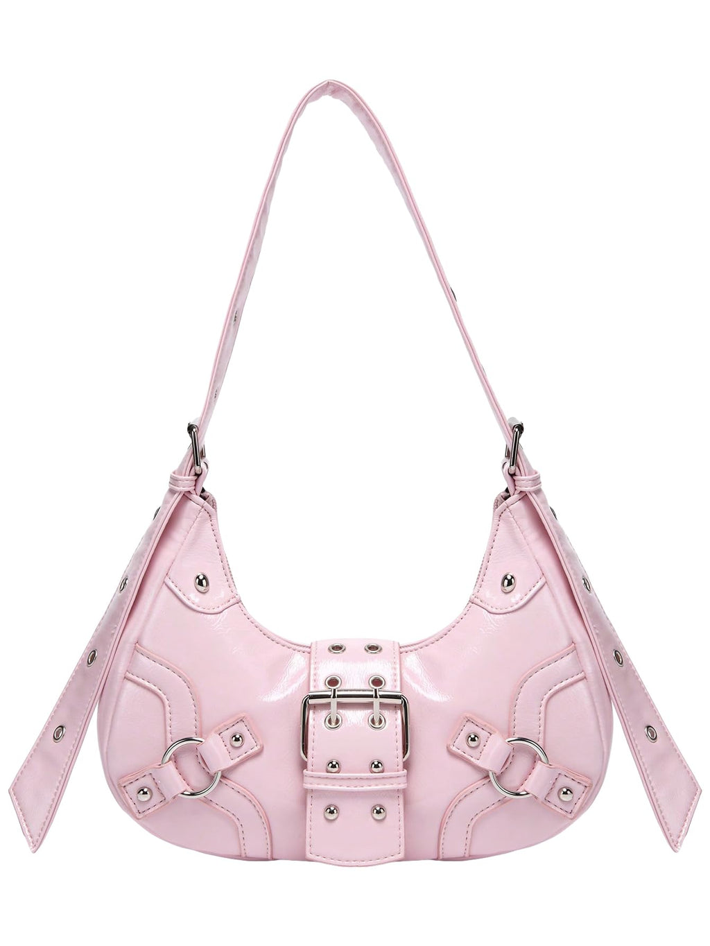 Verdusa Womens Studded PU Leather Clutch Shoulder Tote Handbag Adjustable Strap Boho Bags Pink One-Size