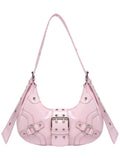 Verdusa Womens Studded PU Leather Clutch Shoulder Tote Handbag Adjustable Strap Boho Bags Pink One-Size