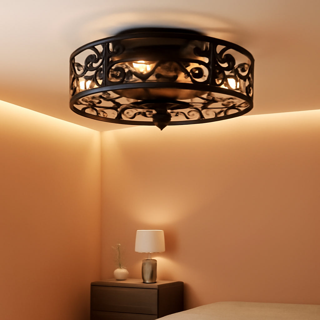 Matte Black Farmhouse Enclosed Ceiling Fan Lighting-0