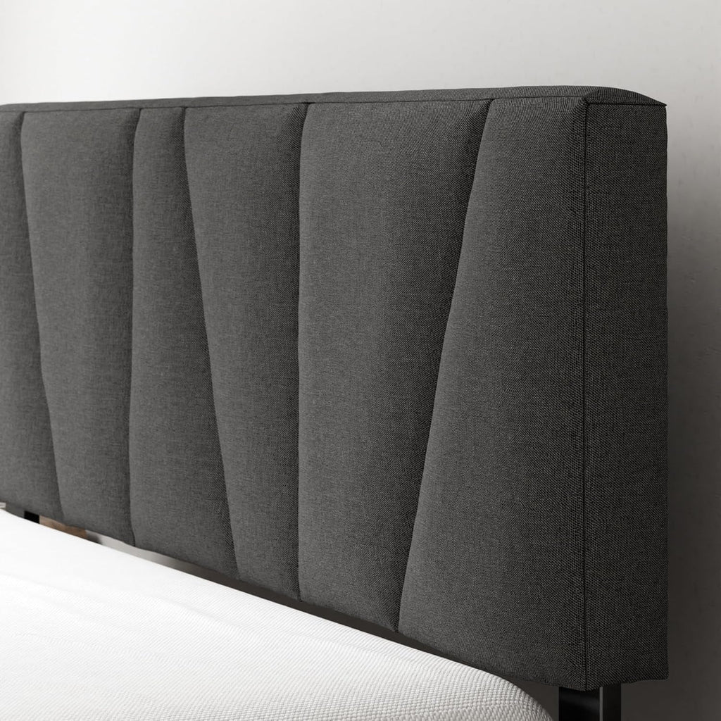 Queen Size Upholstered Bed Frame With Asymmetric Headboard