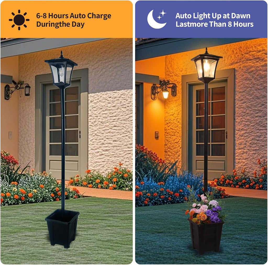2-In-1 Outdoor Planter with Solar Lamp Post Lights, 59"H MAX-2