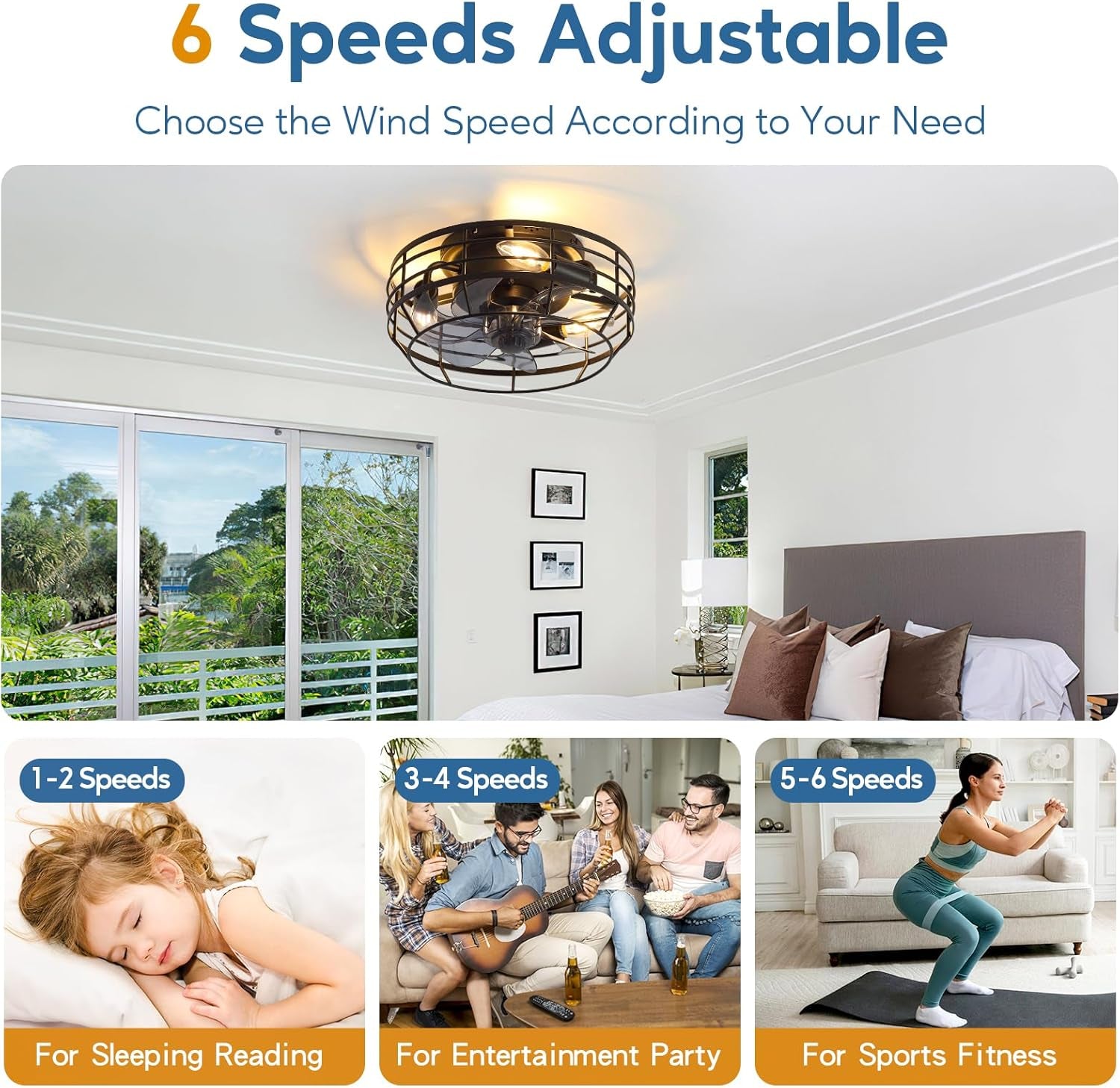 Caged Ceiling Fan With Vintage Industrial Lighting-3