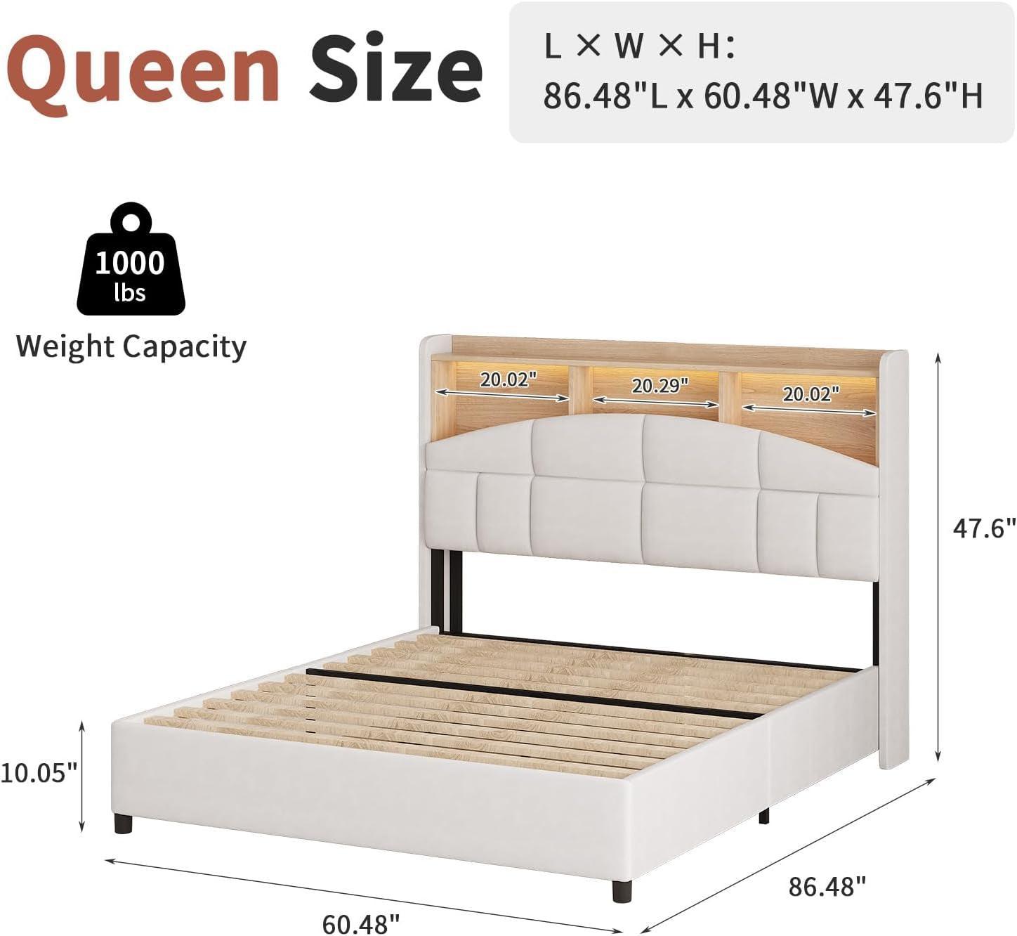 Queen Size Velvet Upholstered Bed Frame With Storage
