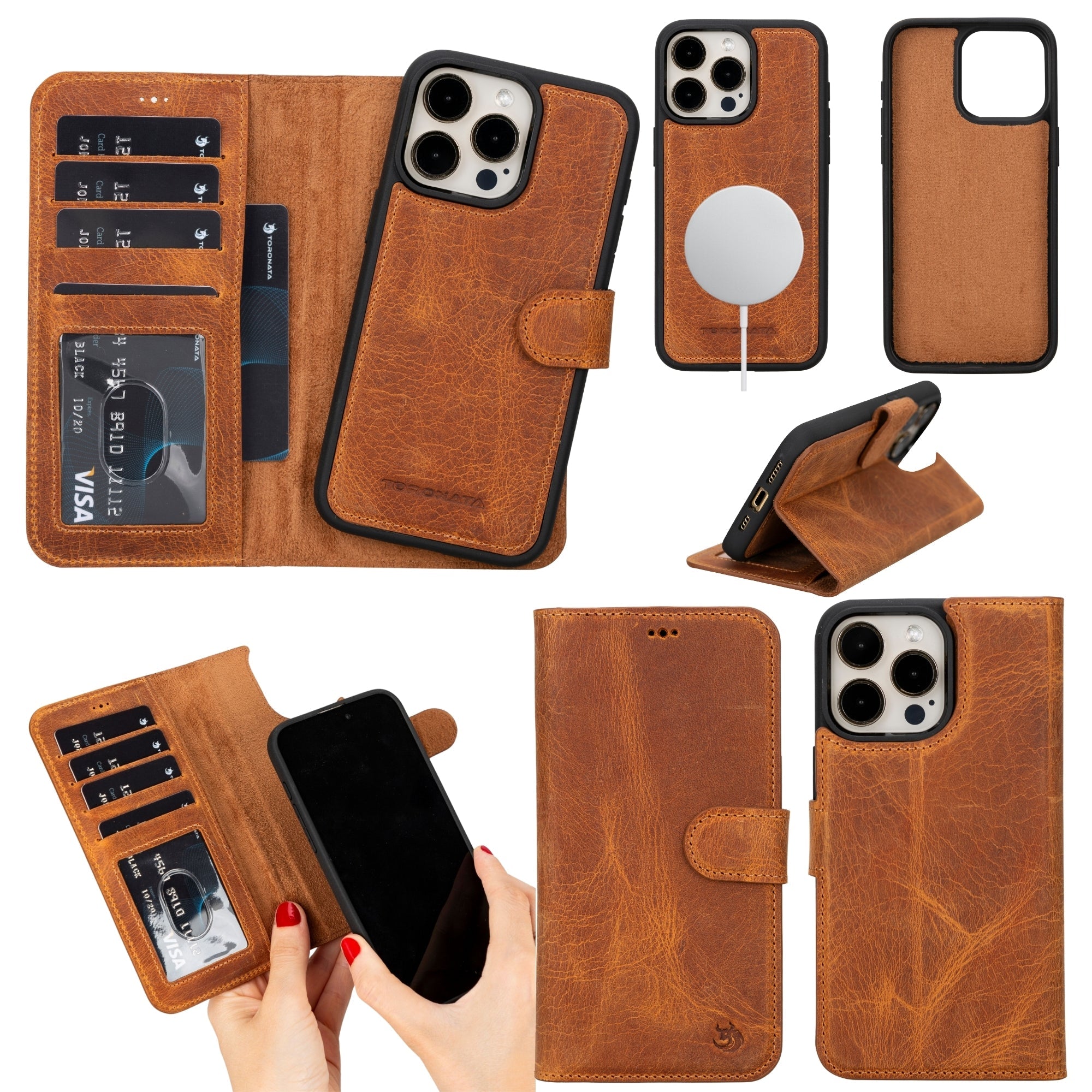 Casper Leather iPhone 15 Pro Wallet Case | Detachable MagSafe Compatible RFID Protection-7