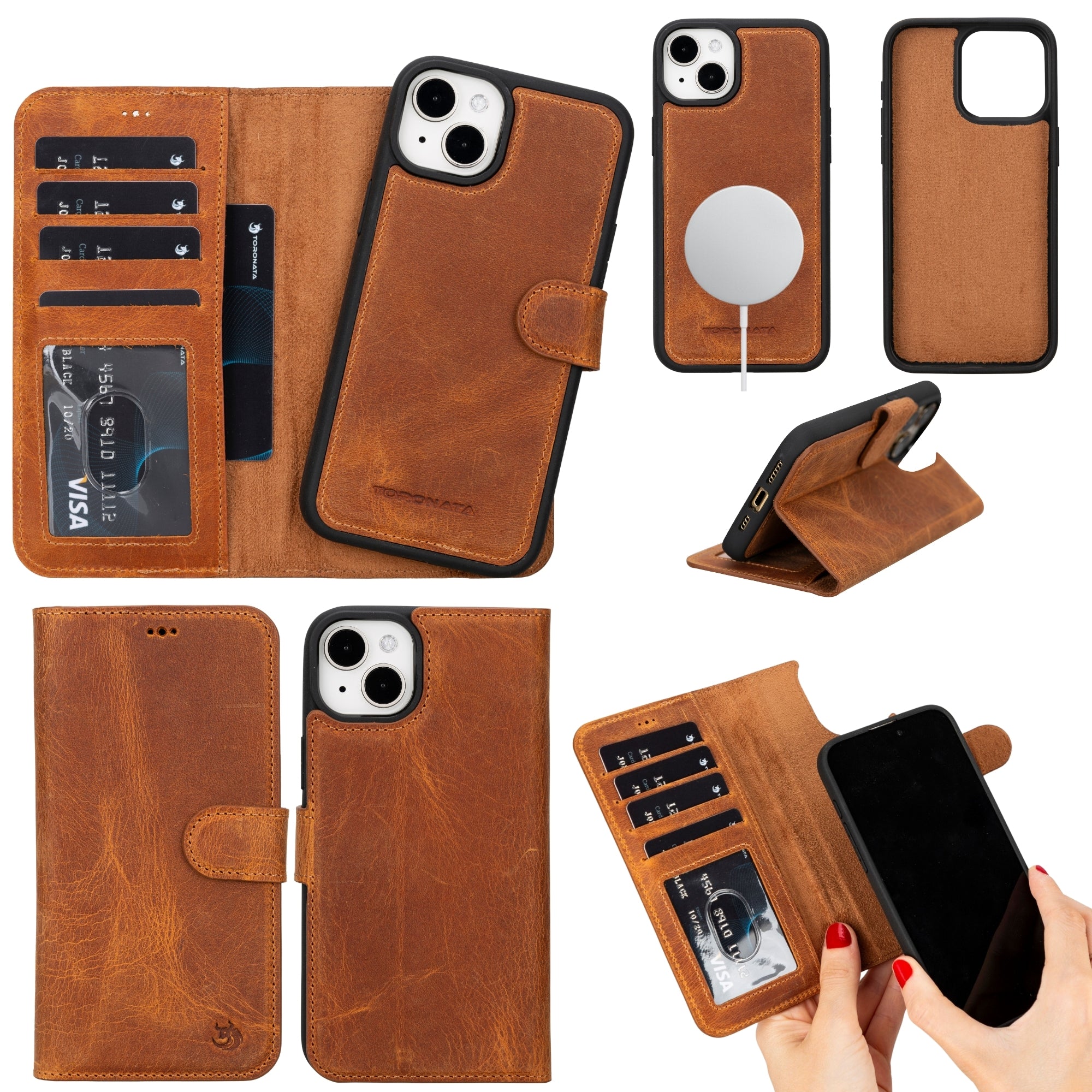 Casper Leather iPhone 15 Wallet Case | Detachable MagSafe Compatible RFID Protection-8