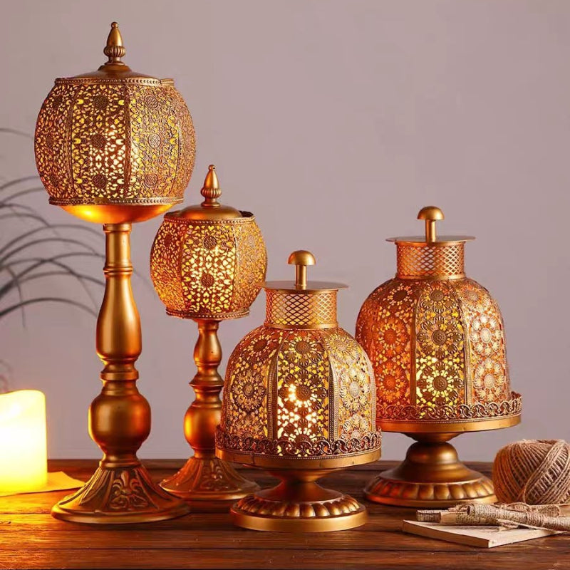 Vintage Moroccan Gold Lattice Candle Holder-1