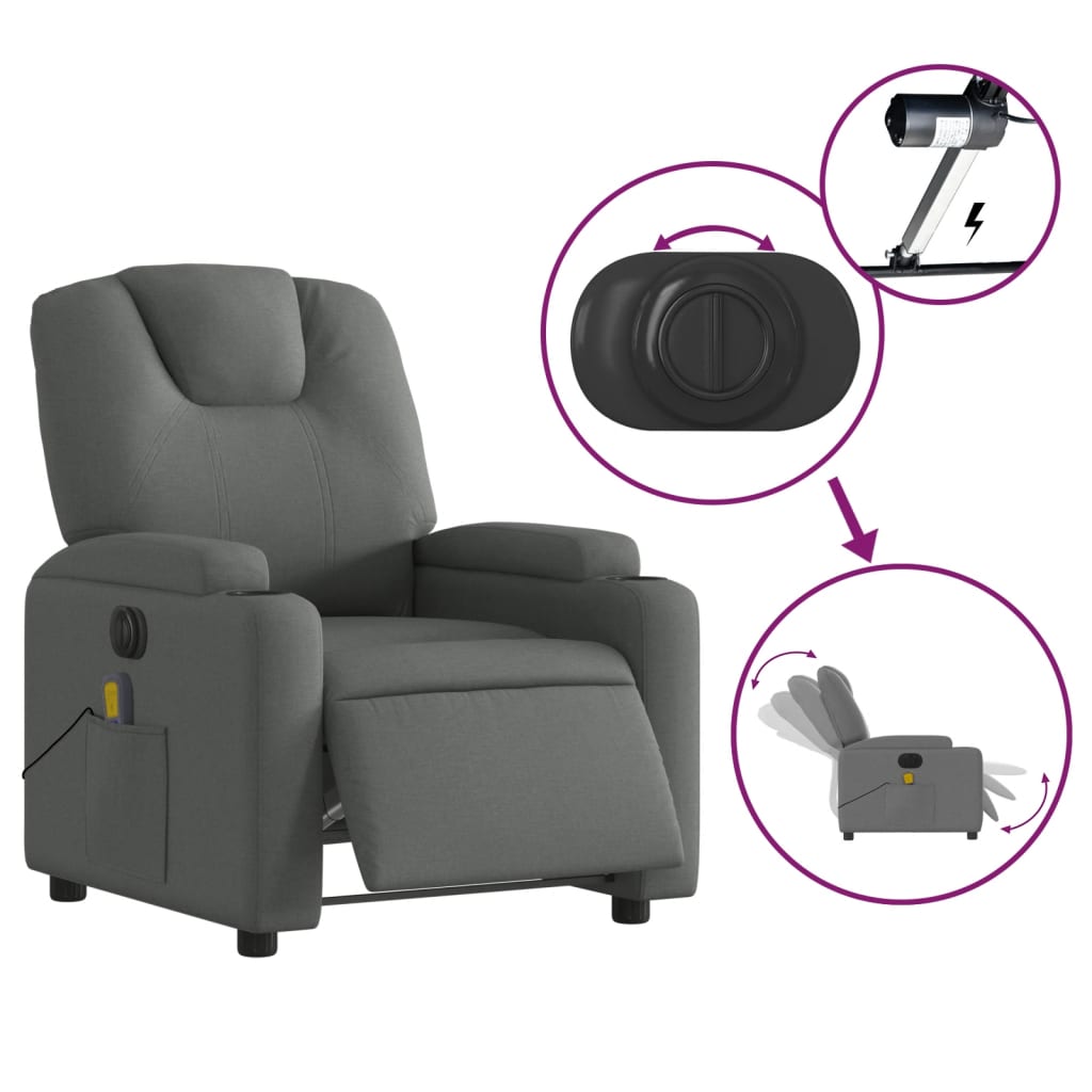vidaXL Electric Massage Recliner Chair Dark Gray Fabric
