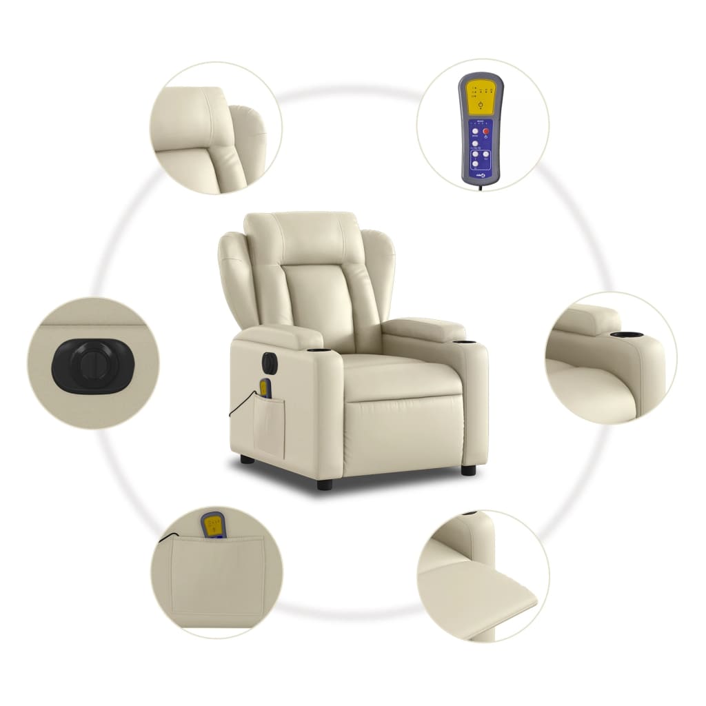 vidaXL Electric Massage Recliner Chair Cream Faux Leather
