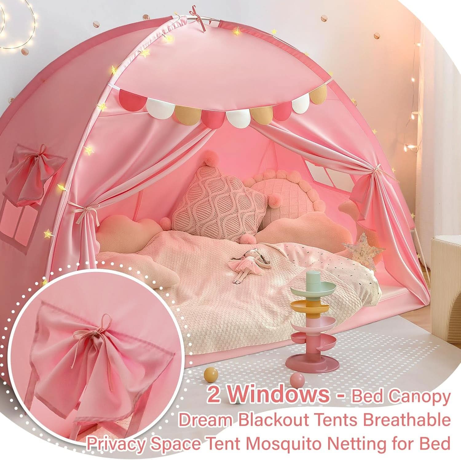 Pink Full Size Canopy Tent Dual Door Access Blackout Fabric-1