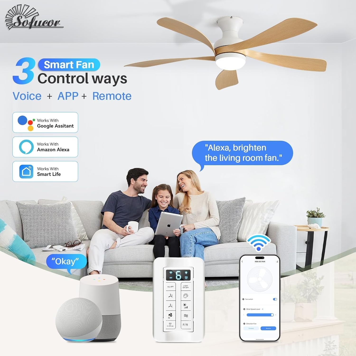 52 Inch Intelligent Ceiling Fan Bluetooth Enabled Remote-1