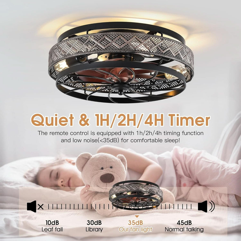18 Inch Industrial Caged Ceiling Fan With Light Remote-2