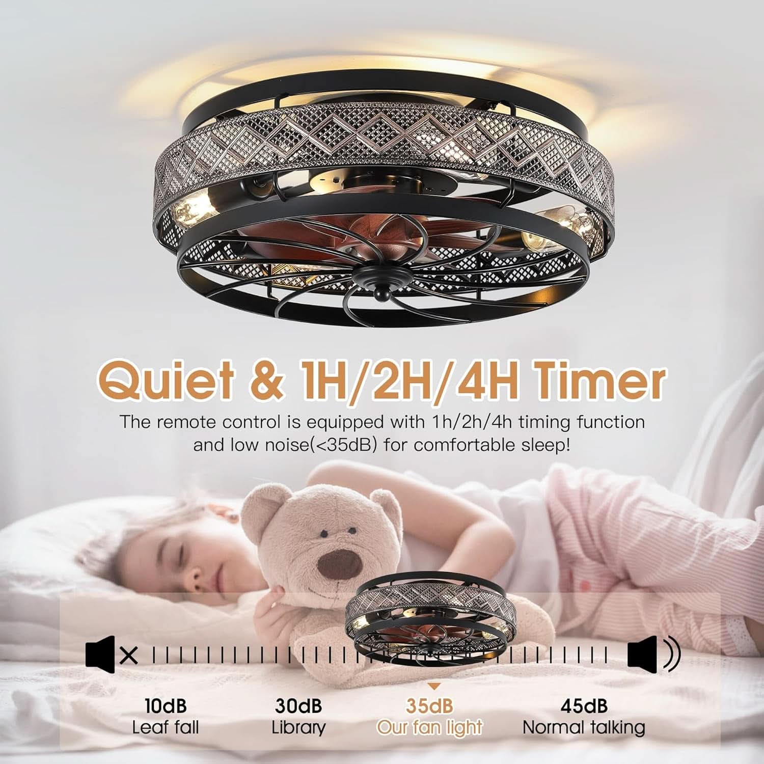 18 Inch Industrial Caged Ceiling Fan With Light Remote-2
