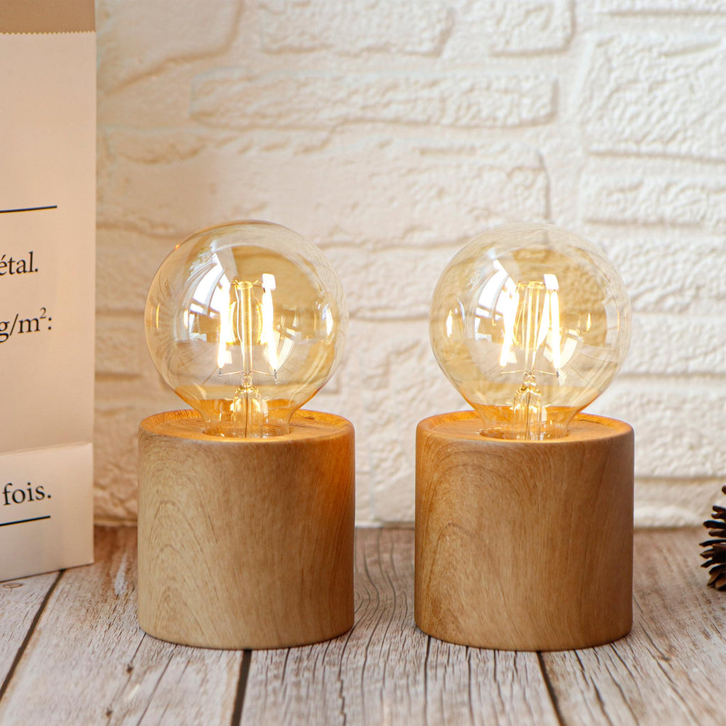 Set of 4 Wood Grain Table Lamp 6.5" Tall-0