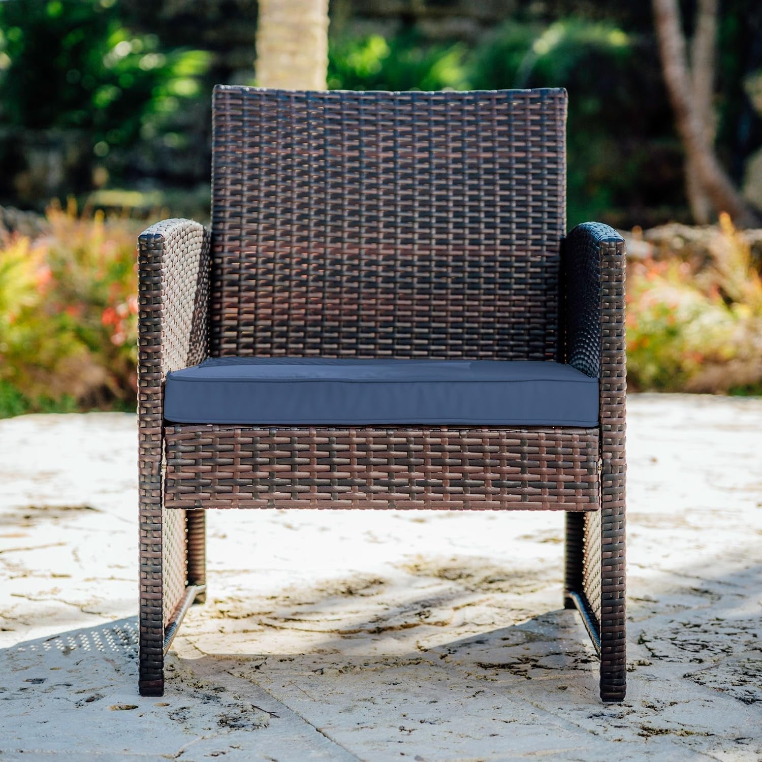 Wicker Outdoor Patio Set 3 Piece Bistro Brown Navy