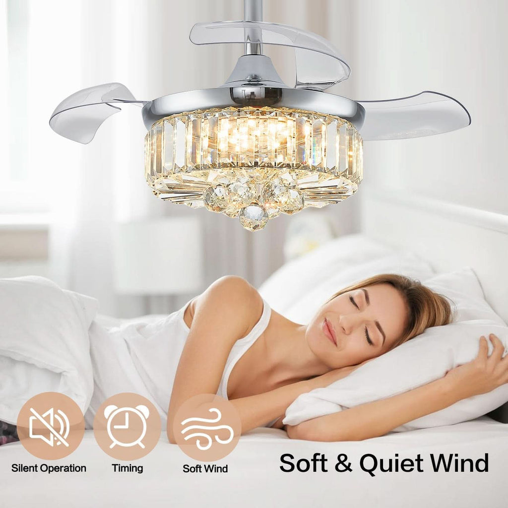 30 Inch Crystal Chandelier Ceiling Fan With Retractable Blades-2