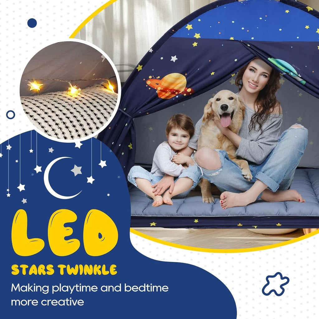 Twin Bed Tent Canopy Blue Black out Privacy Indoor Play house For Kids-2