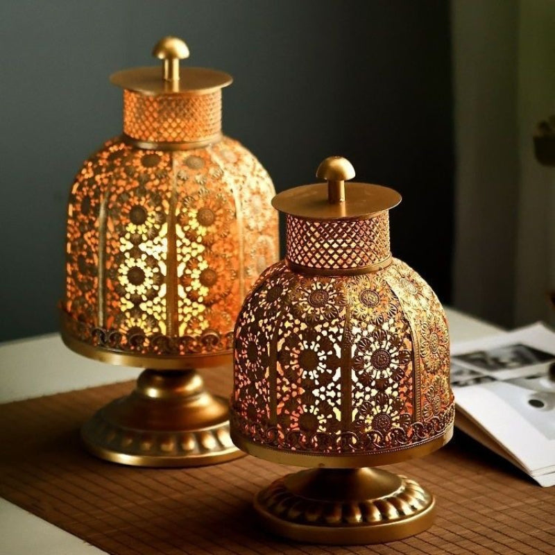 Vintage Moroccan Gold Lattice Candle Holder-2