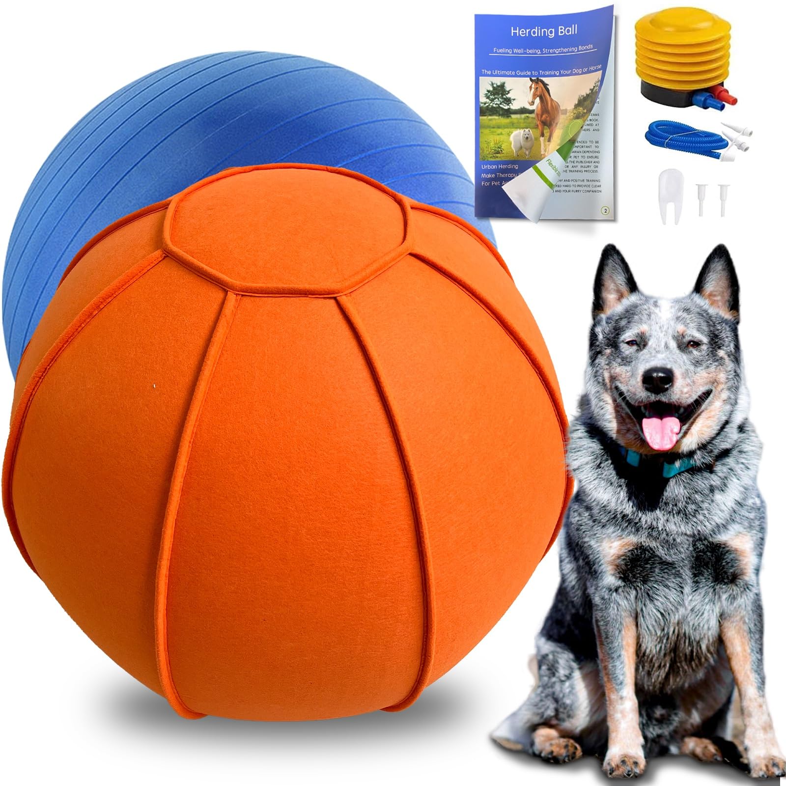 Herding Ball for Dogs 25" Ball Large for Blue Heeler Cattle Collie with Ball Cover Air PumpTraining Guide | Dog Toys | Hearding Ball Toys for Horses Herding Ball for Australian Shepherd