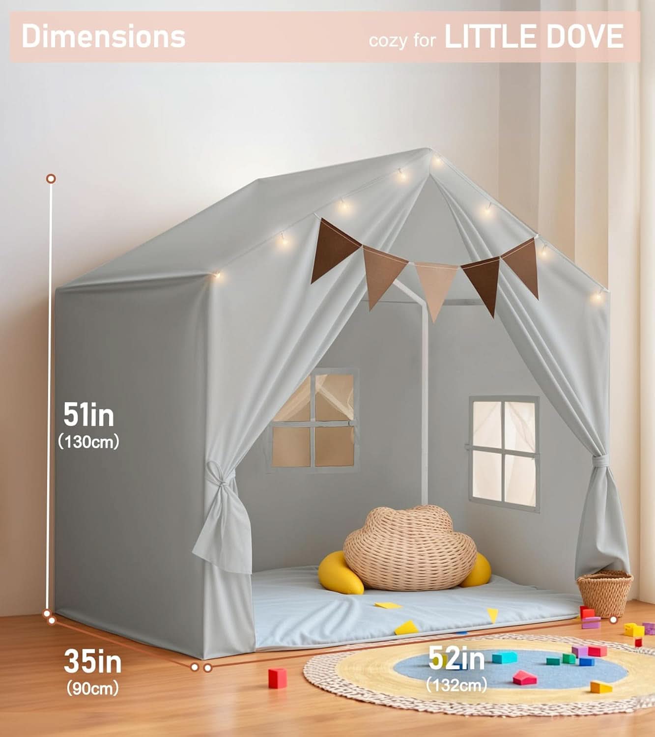 Gray 52Inch By 35Inch By 51Inch Play Tent With Starry Lights-2