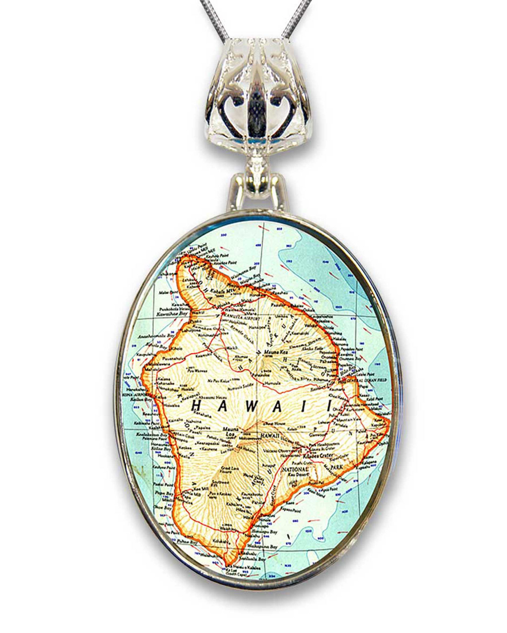 Hawaii Silver-Plated Mother of Pearl Jewelry Pendant Necklace - 44057-0