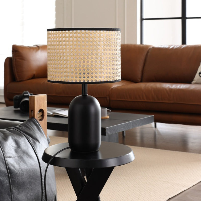 18“H Boho Rattan Table Lamp, Handmade Woven Canework Bedside Lamp-1