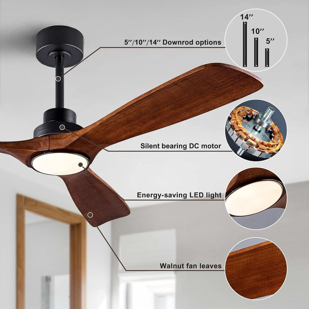 52 Inch SolidWood Ceiling Fan Black Walnut With Lights-4