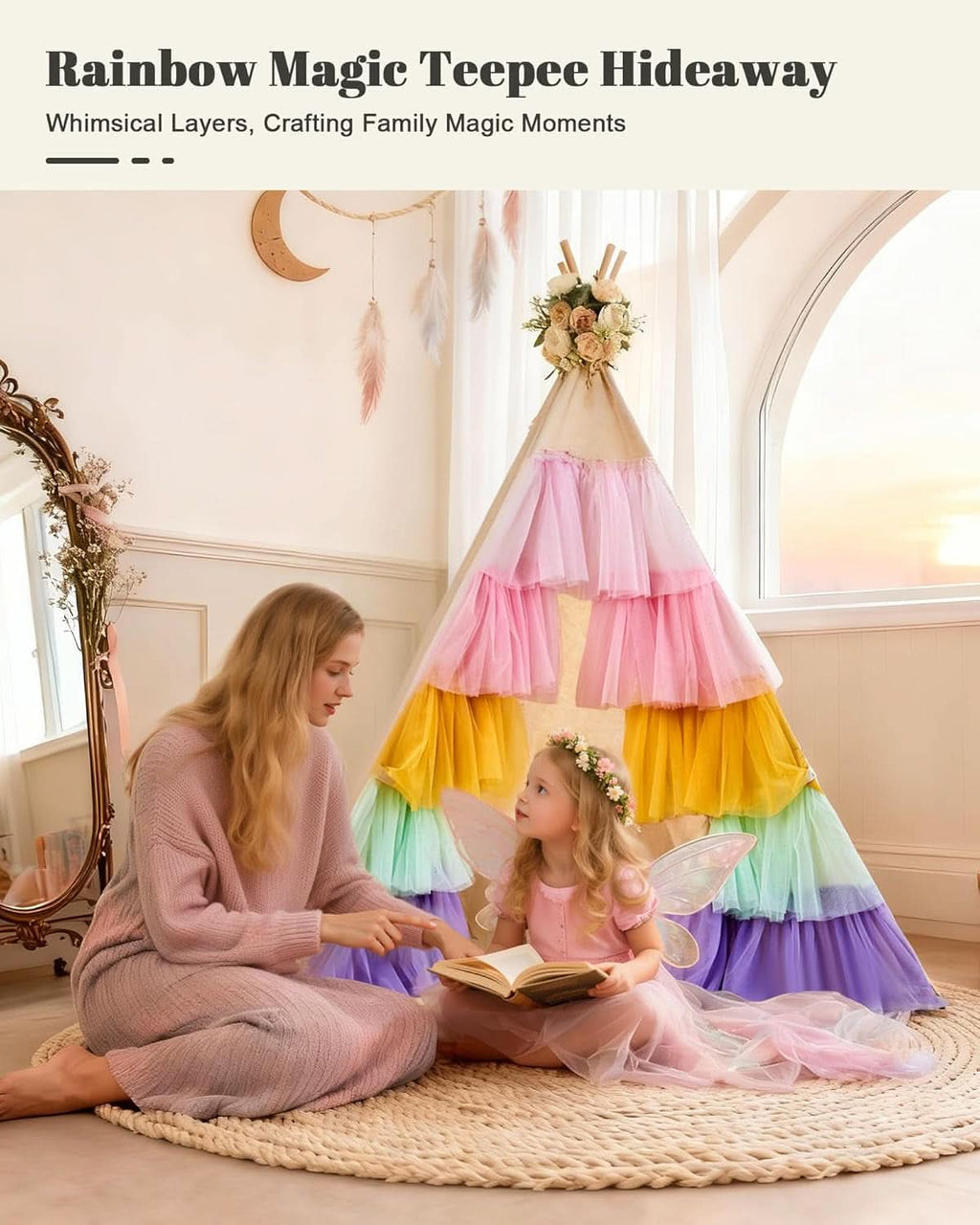 Colorful Multicolor Teepee Tent With Rainbow Gauze-1