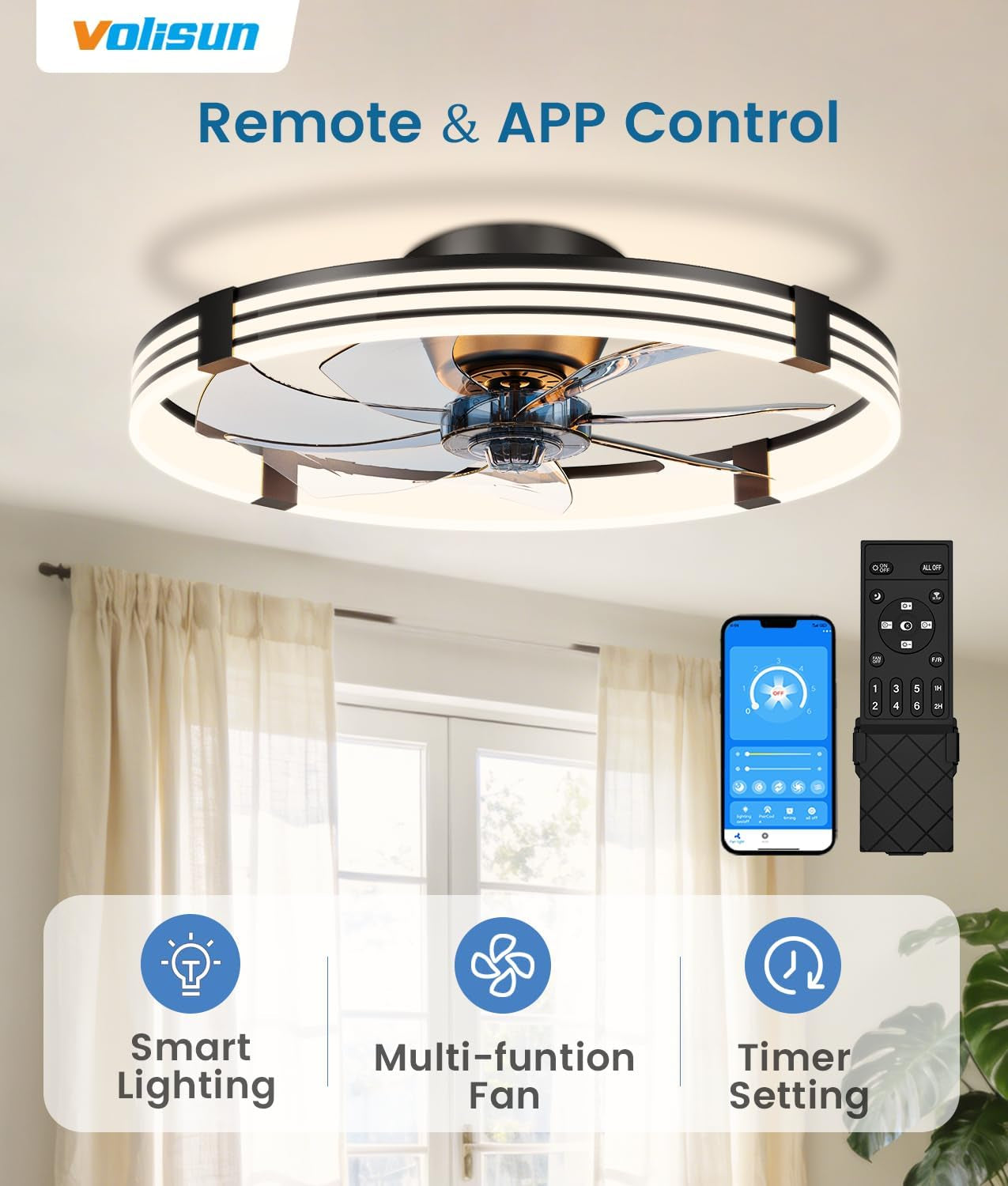 24In Low Profile Dimmable Ceiling Fan Remote Control App-2