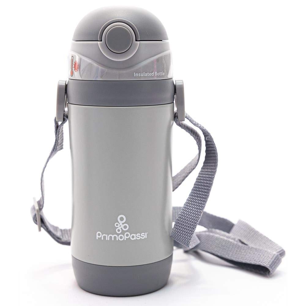 Insulated Straw Water Bottle | Kids Insulated Bottle | Thermos Bottle 12 Ounce Bottle - by Primo Passi (Gray)