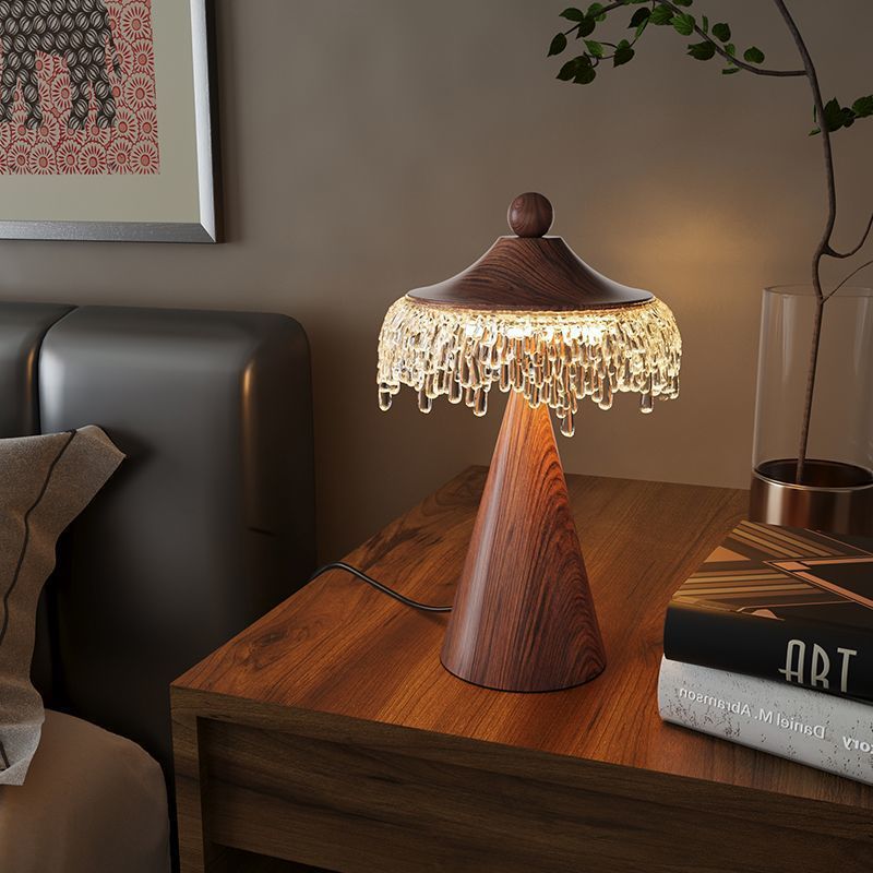 Walnut Acrylic Decorative Nightstand Lamp for Bedroom, Living Room, Office-0