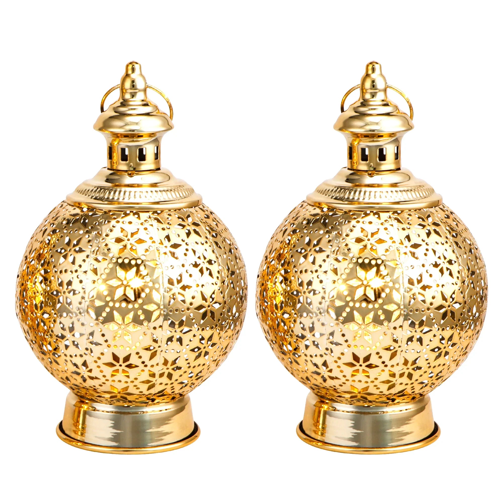 Metal Ramadan Lanterns 10" Gold Electric Candle Holders-0