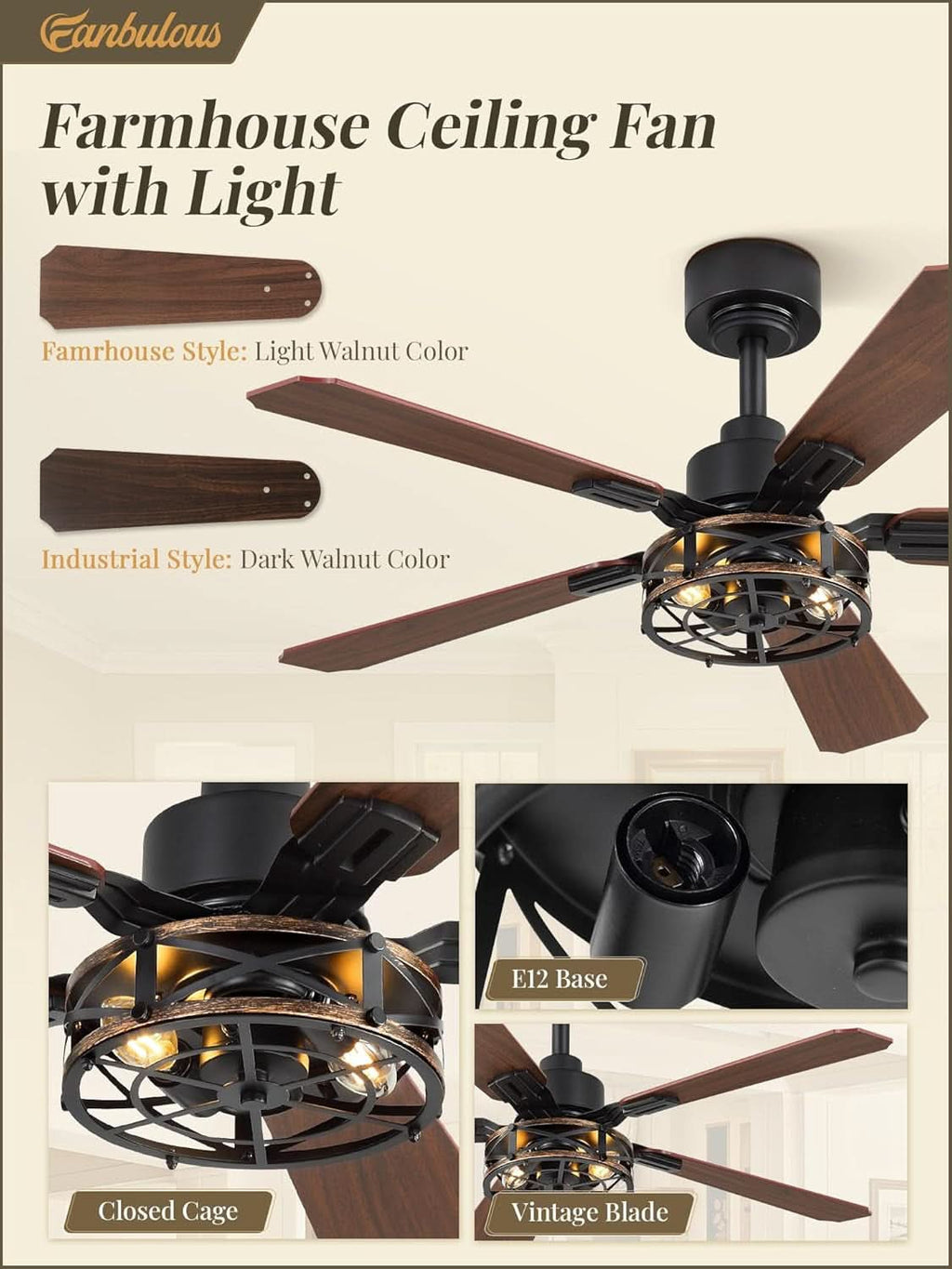 42 Inch Rustic Caged Ceiling Fan With Integrated LED-1