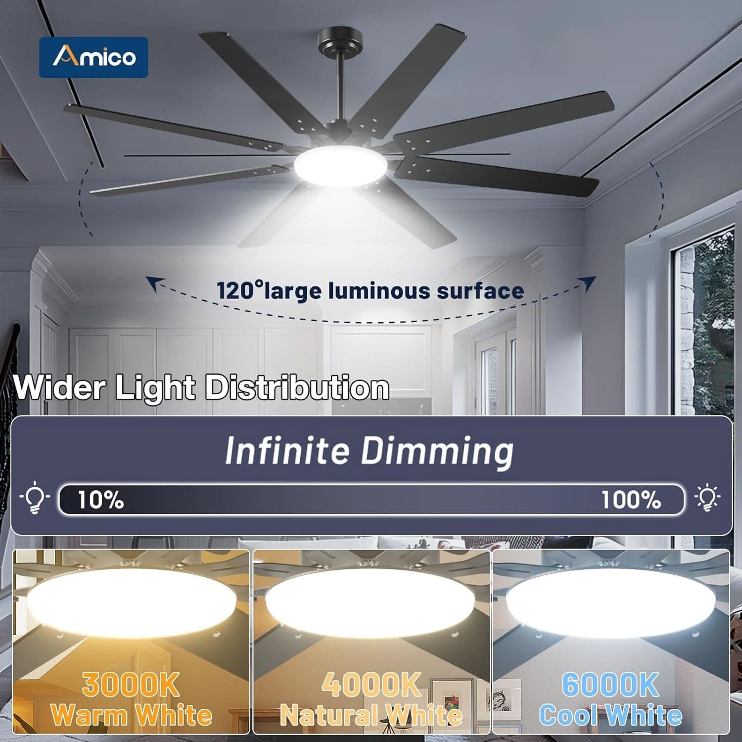 72 Inch Ceiling Fan Dimmable Lighting Remote Control-3