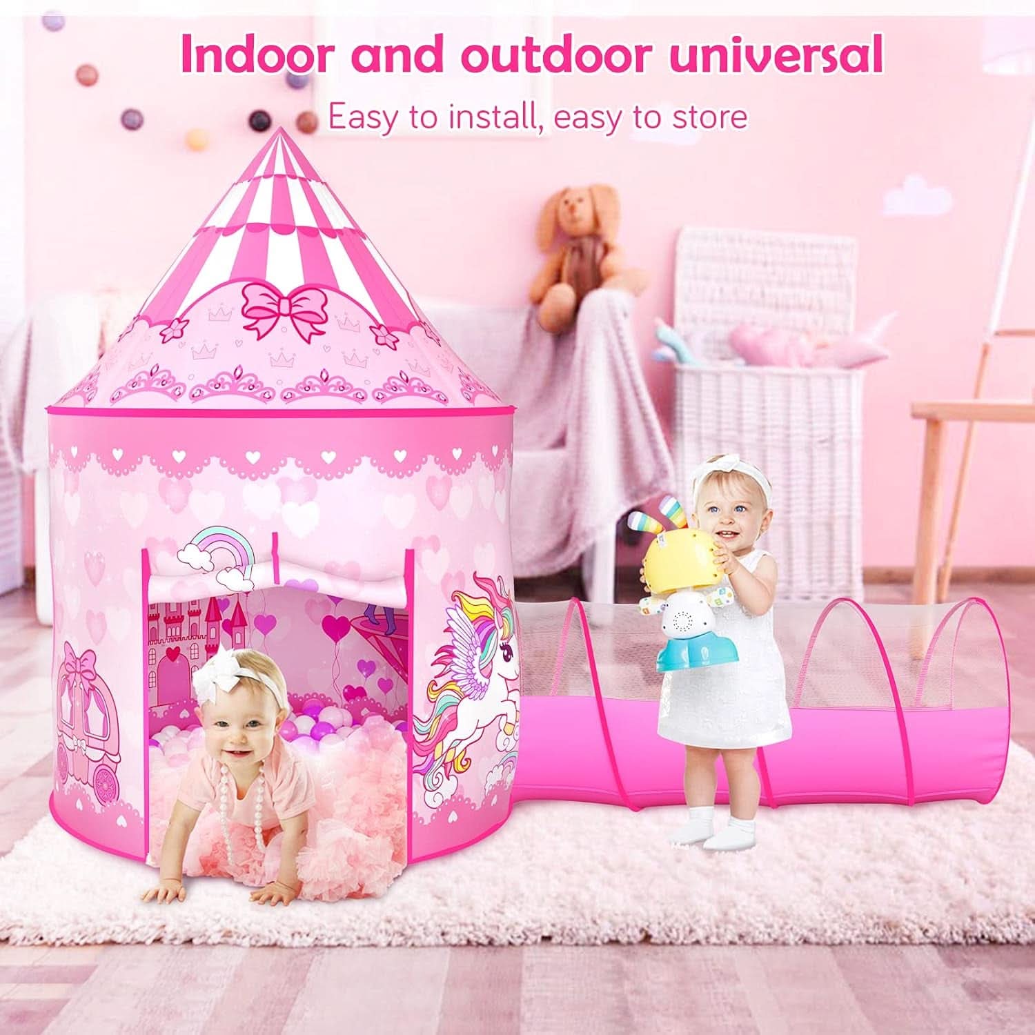 Pink Princess Playhouse Tent Ball Pit Multifunctional-4