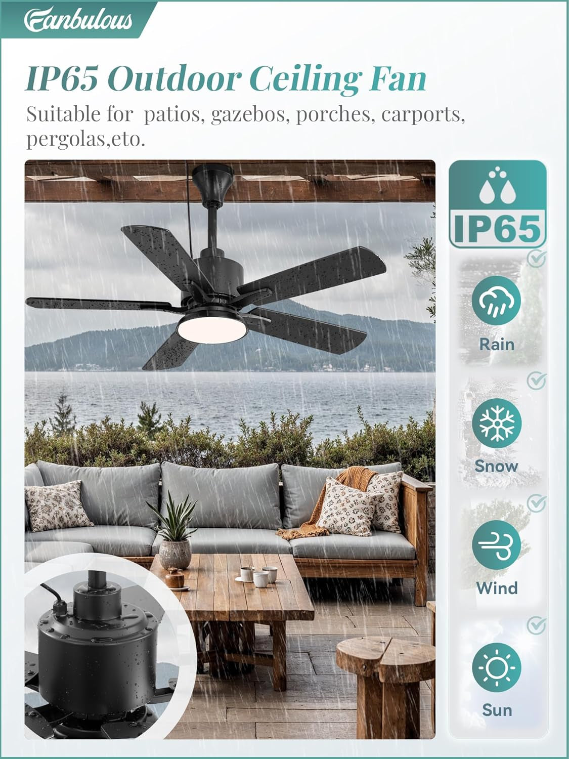 Forty Two Inch Outdoor Ceiling Fan IP65 Weather proof-3