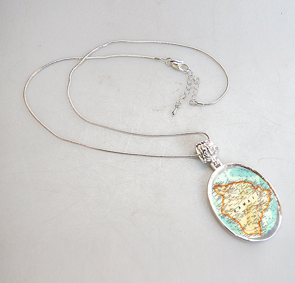 Hawaii Silver-Plated Mother of Pearl Jewelry Pendant Necklace - 44057-1