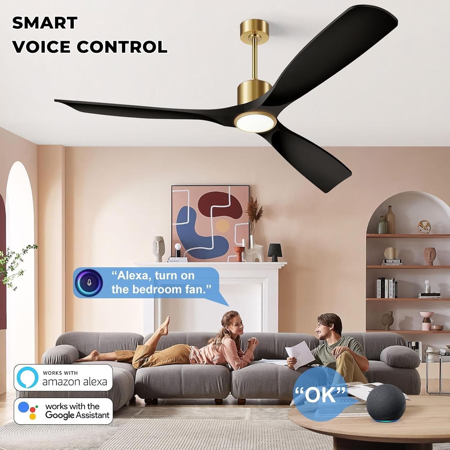 52 Inch Matte Black Ceiling Fan Energy Efficient Remote-1