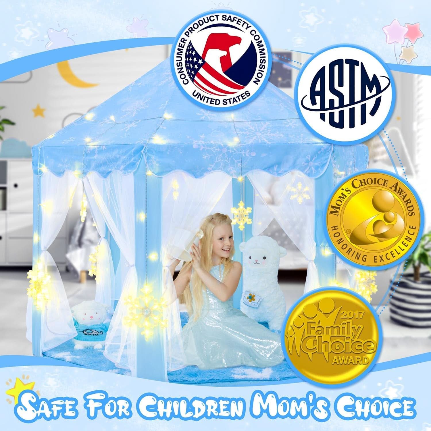 Blue Frozen Princess Tent 55x53 Inches Snow flake Lights-2
