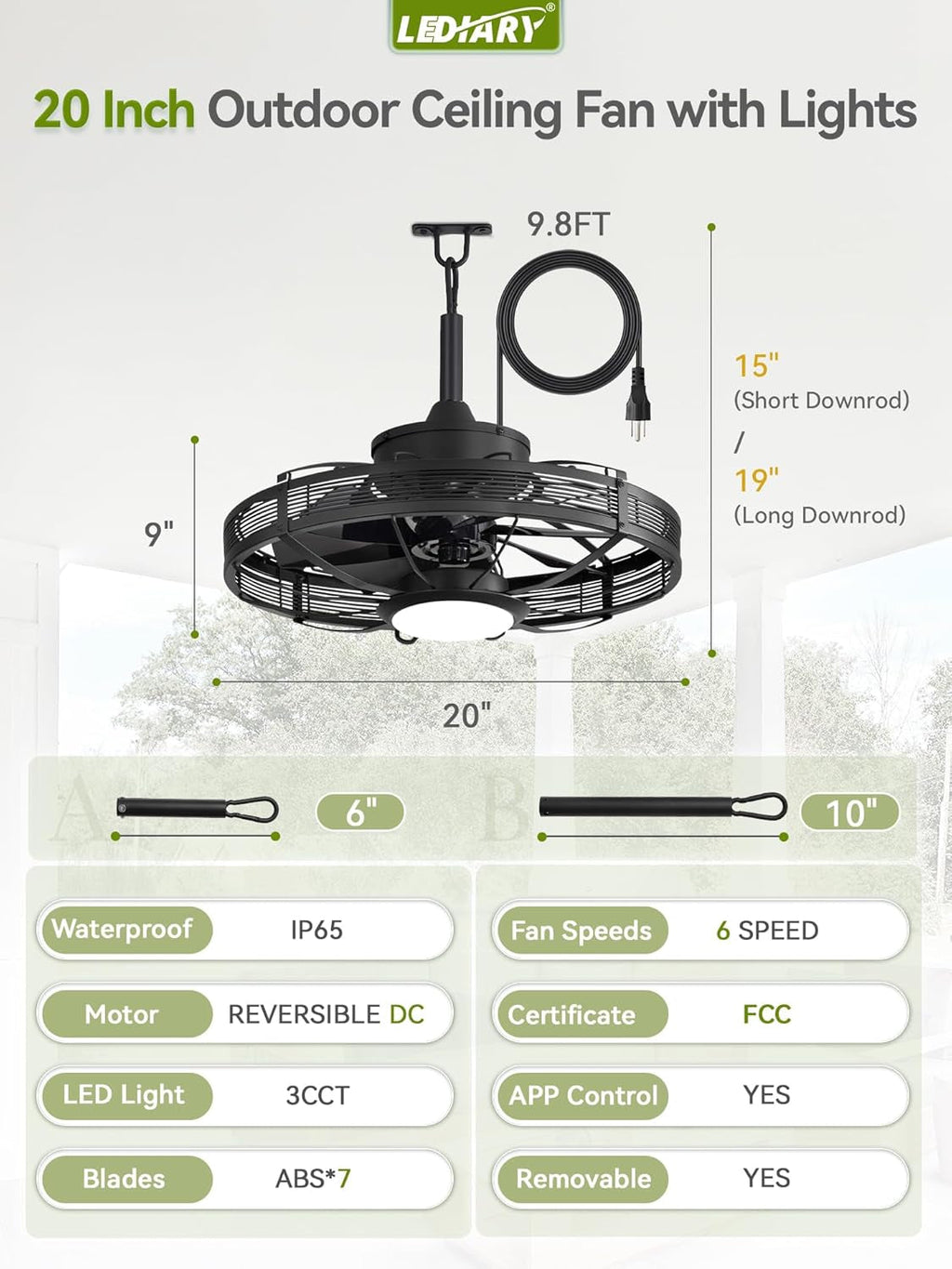 Outdoor Ceiling Fan With Lights IP65 Weather resistant-4