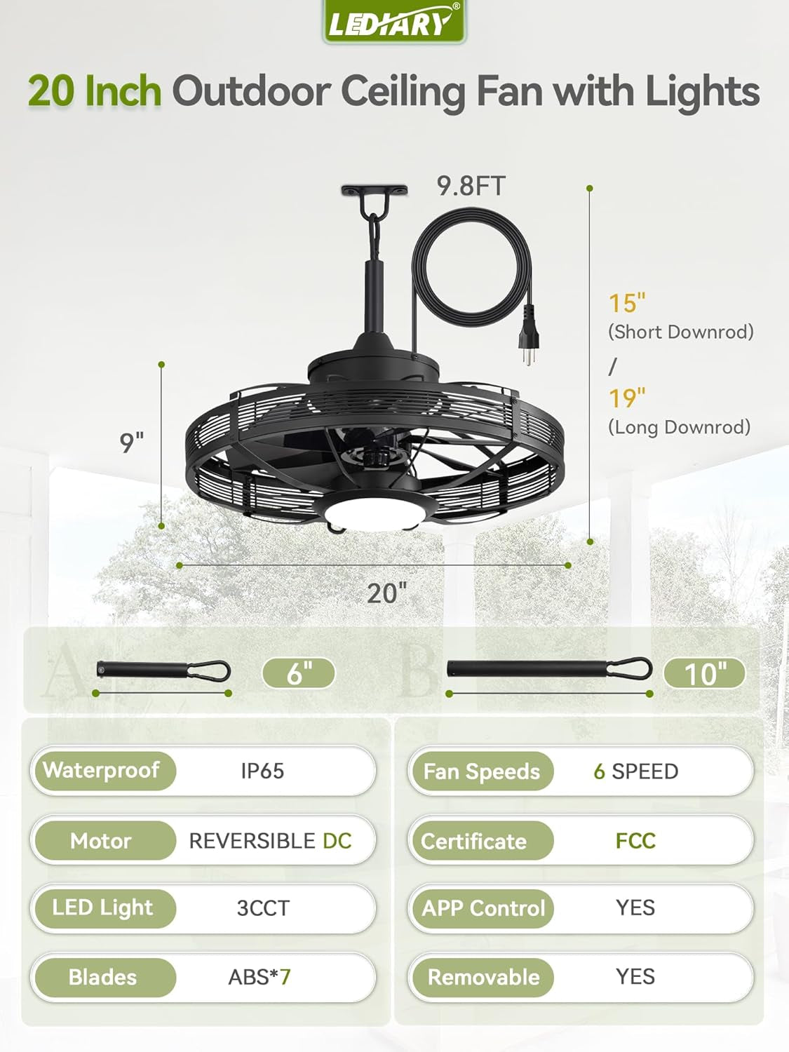 Outdoor Ceiling Fan With Lights IP65 Weather resistant-4