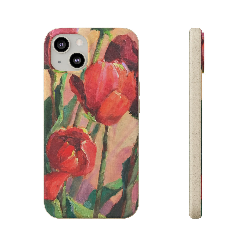 Biodegradable Phone Case with 'Red Tulips' Floral Original Artwork by Barbara Cleary-23