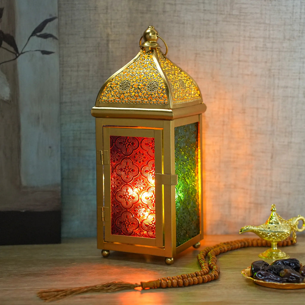 Gold Moroccan Lantern 12" H Battery Operated Decorative Lantern-3