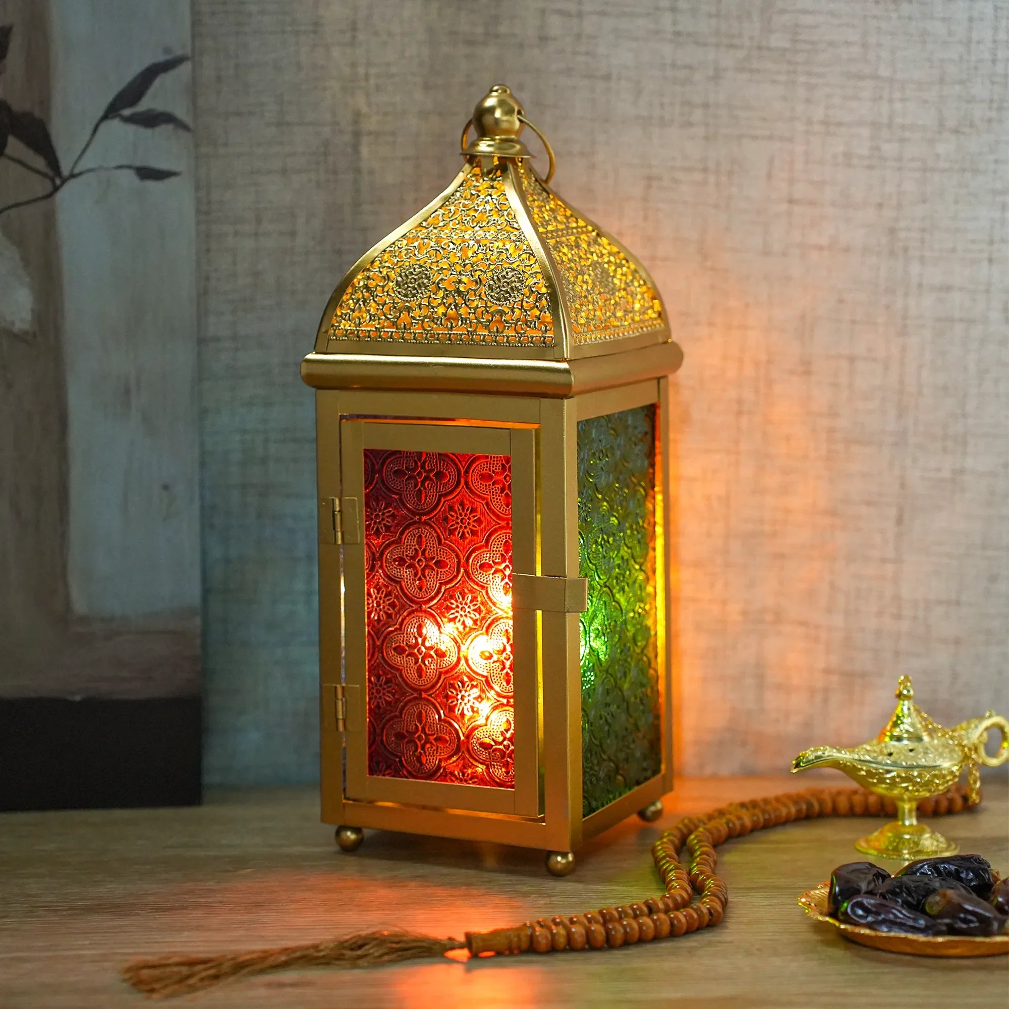 Gold Moroccan Lantern 12" H Battery Operated Decorative Lantern-3