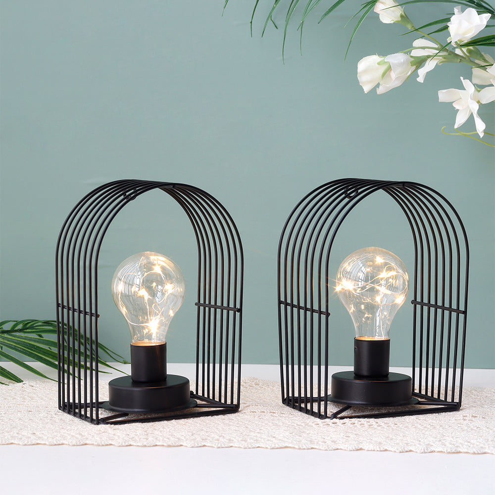 Set of 2 7''H Vintage Metal Hanging Cordless Lamps with 6-Hours Timer（Black）-0