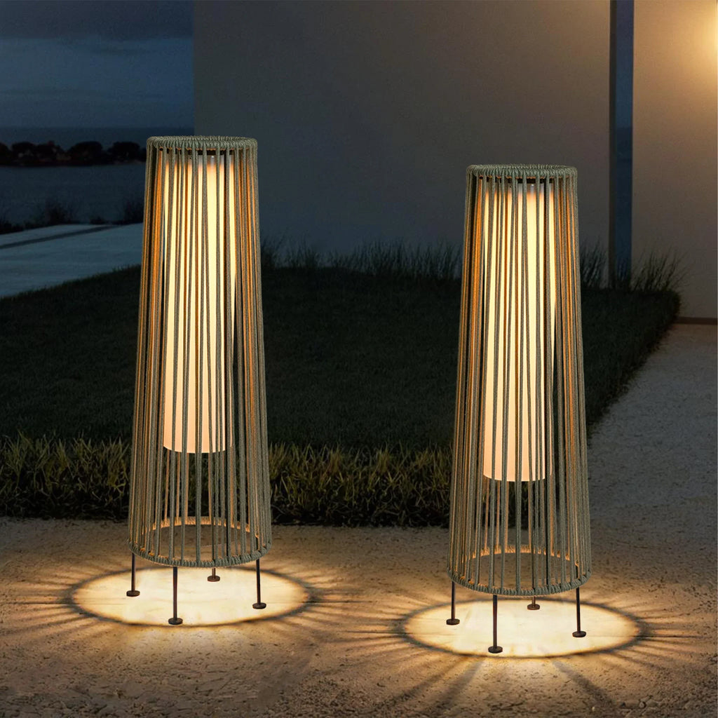 2 Piece Solar Powered Lantern Wicker Solar Patio Lamp Grey-1