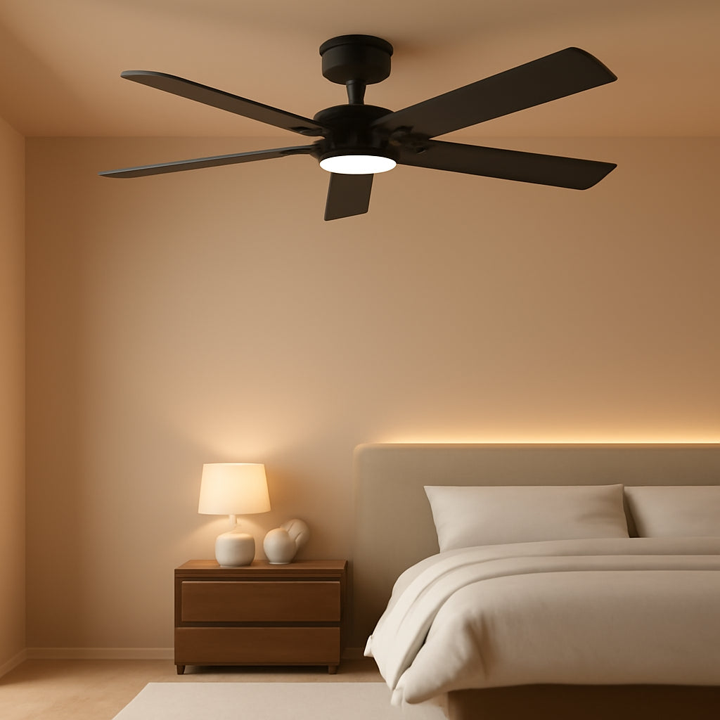 52Inch Matte Black Ceiling Fan Remote Dimmable LED Lights-0