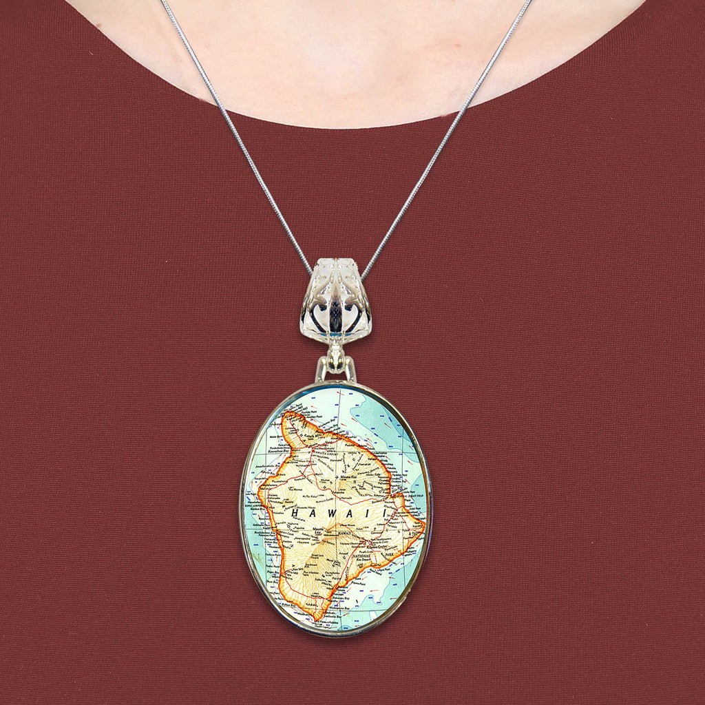 Hawaii Silver-Plated Mother of Pearl Jewelry Pendant Necklace - 44057-4