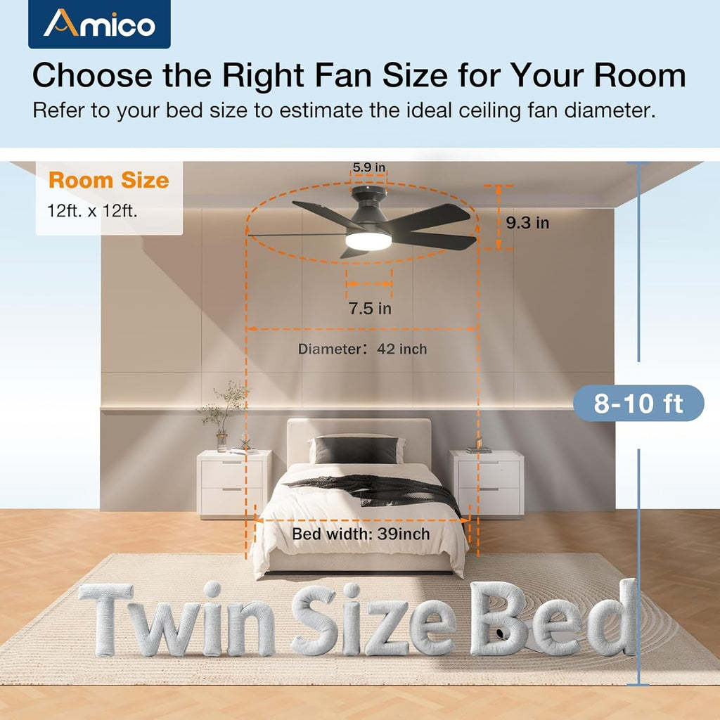 42 Inch Black Low Profile Smart Ceiling Fan Lights-3